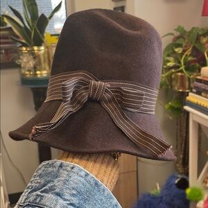 Vintage Henry Pollak New York Peachfelt Brown Wool Hat Paris Boutique  Bow Trim